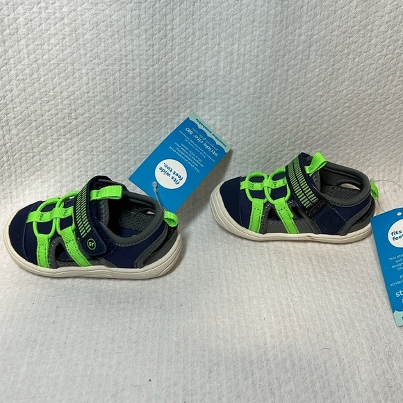 Stride Rite Unisex Blake Sneaker Sandal Navy‎ / Lime Green size 3M - Picture 7 of 10